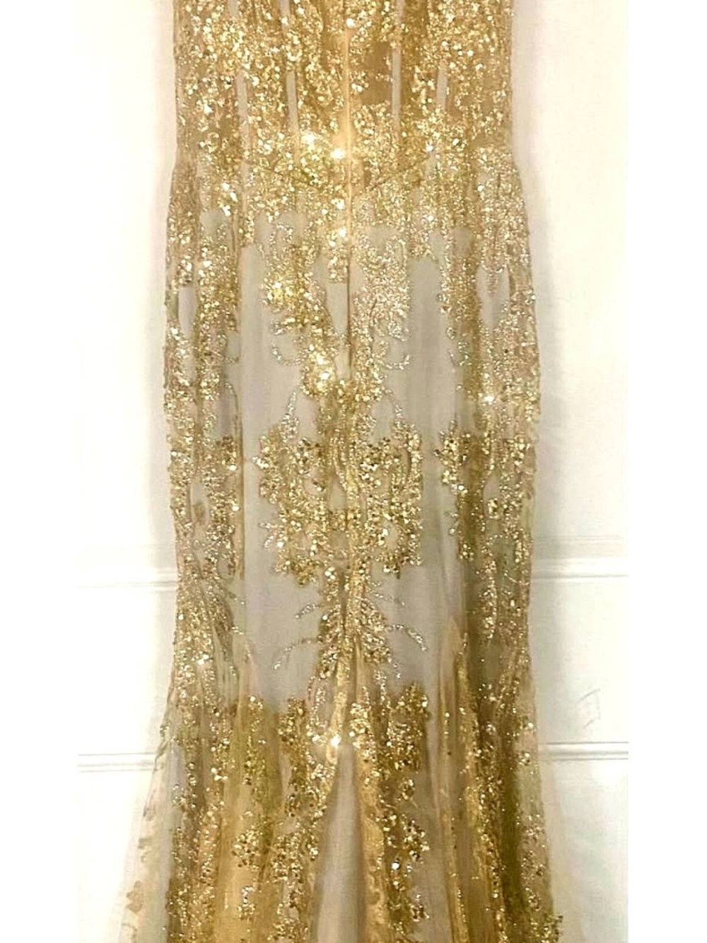 Title:   Gold Sequin Mermaid Prom Dress | Formal Gown | Worn Once